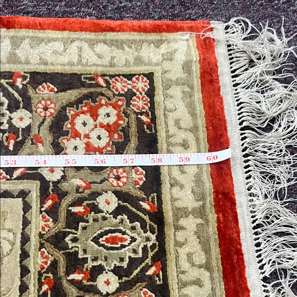 Vintage silk hand tied Orange and Black  Rug